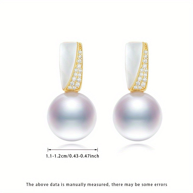 Women's Silver Earrings with Natural Freshwater Pearls 11-12mm Gift Box