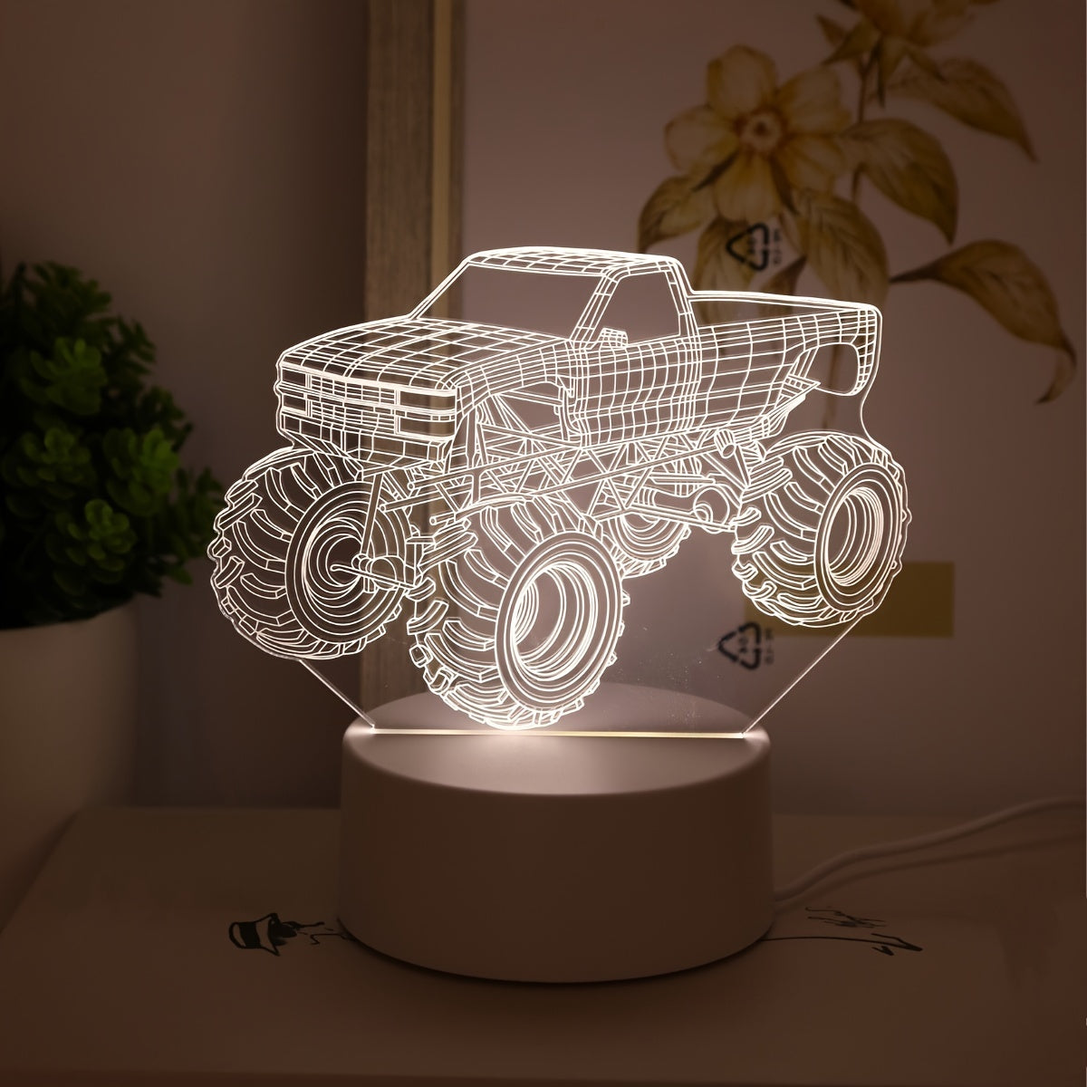 Modern Monster Truck 3D Illusion Table Lamp Touch Control USB Desk Night Light