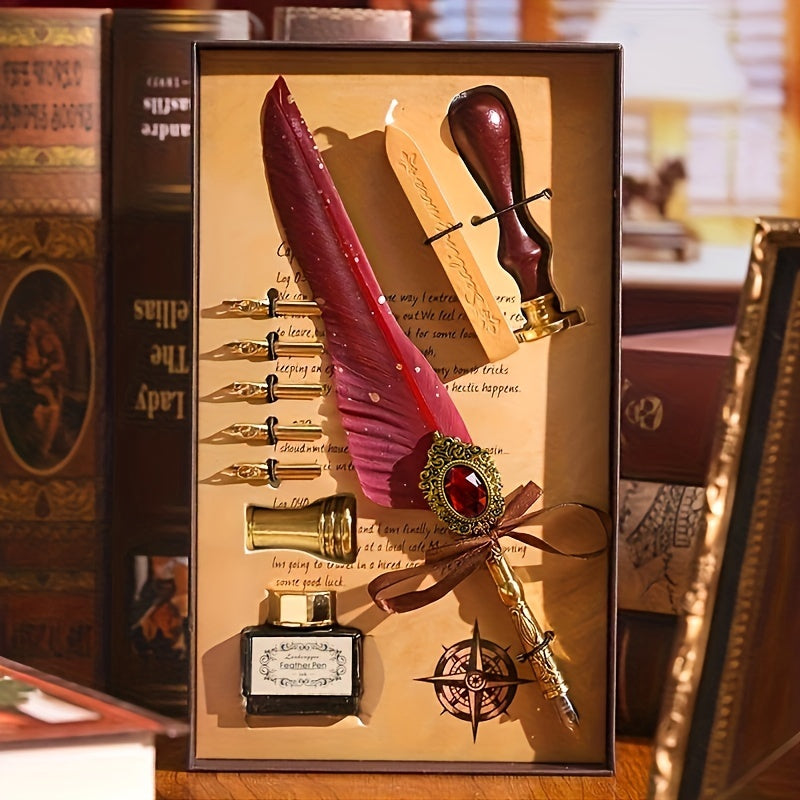 Антикварный набор для письма с восковым печатем, перьевая ручка, каллиграфическая чернильная ручка, механическая шестерня, перьевая ручка для окунания