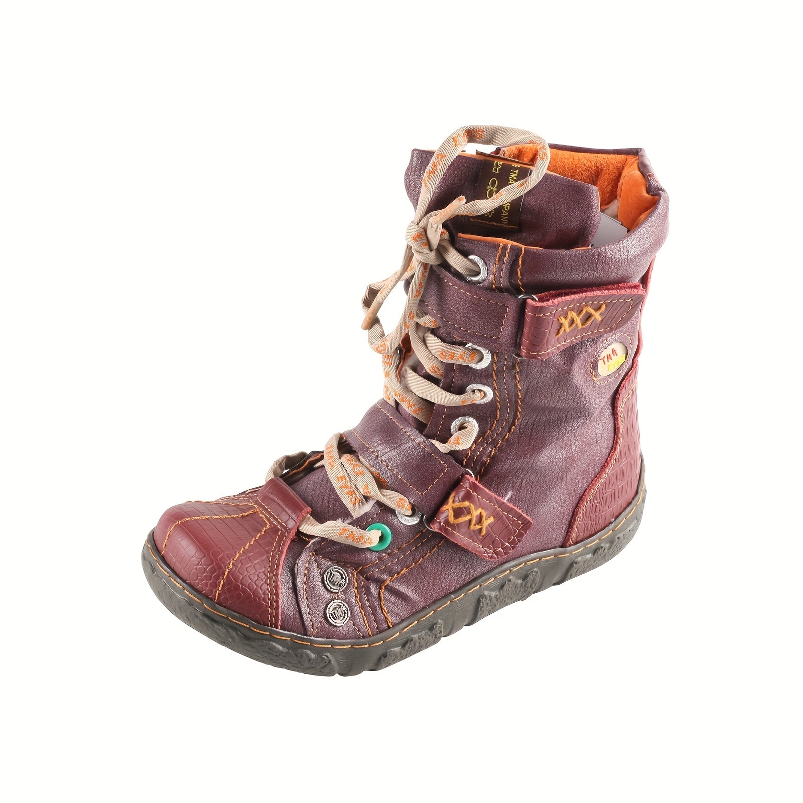 Women's Retro Leather Short Boots with Zipper and Lace Up Design