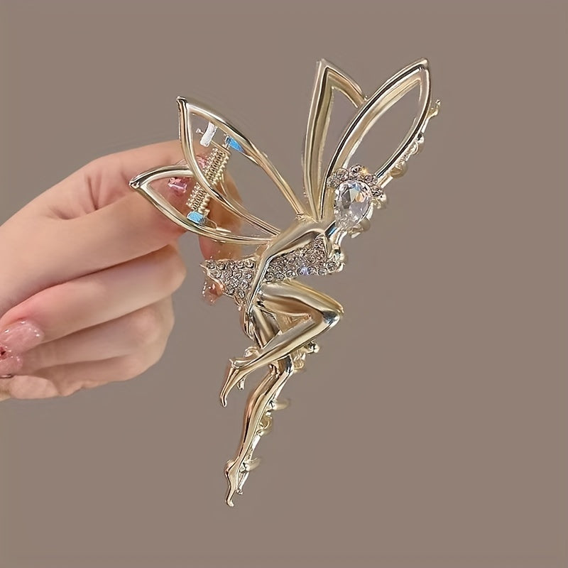 Women's Hair Clips Butterfly Wings and Shark Clip with Gold and Diamond Accents