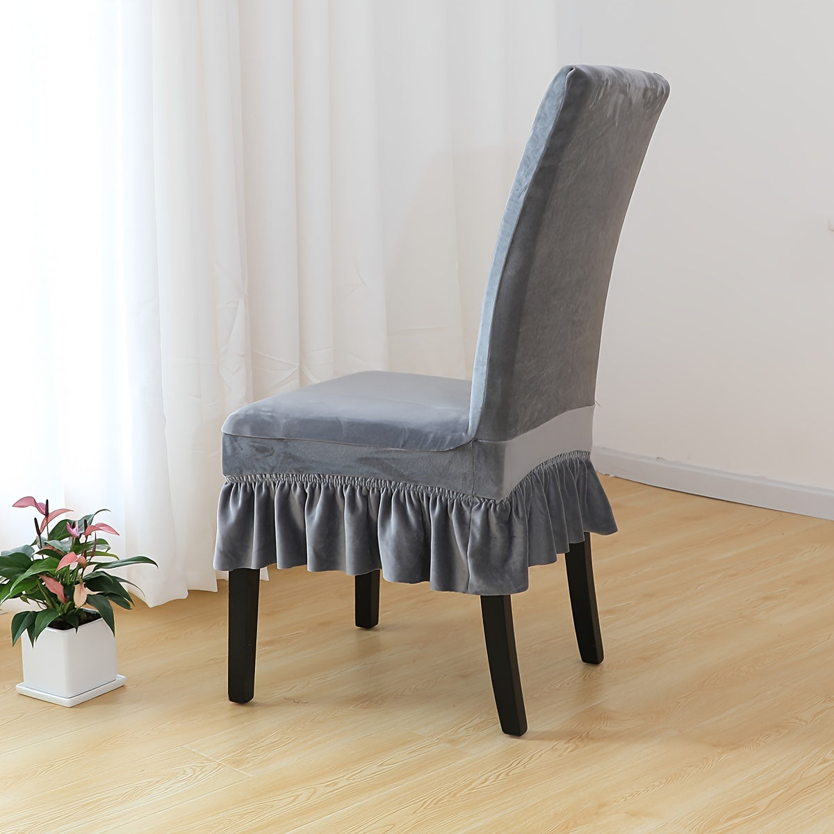 Velvet Chair Cover with Skirt for Home Decor and Furniture Protection