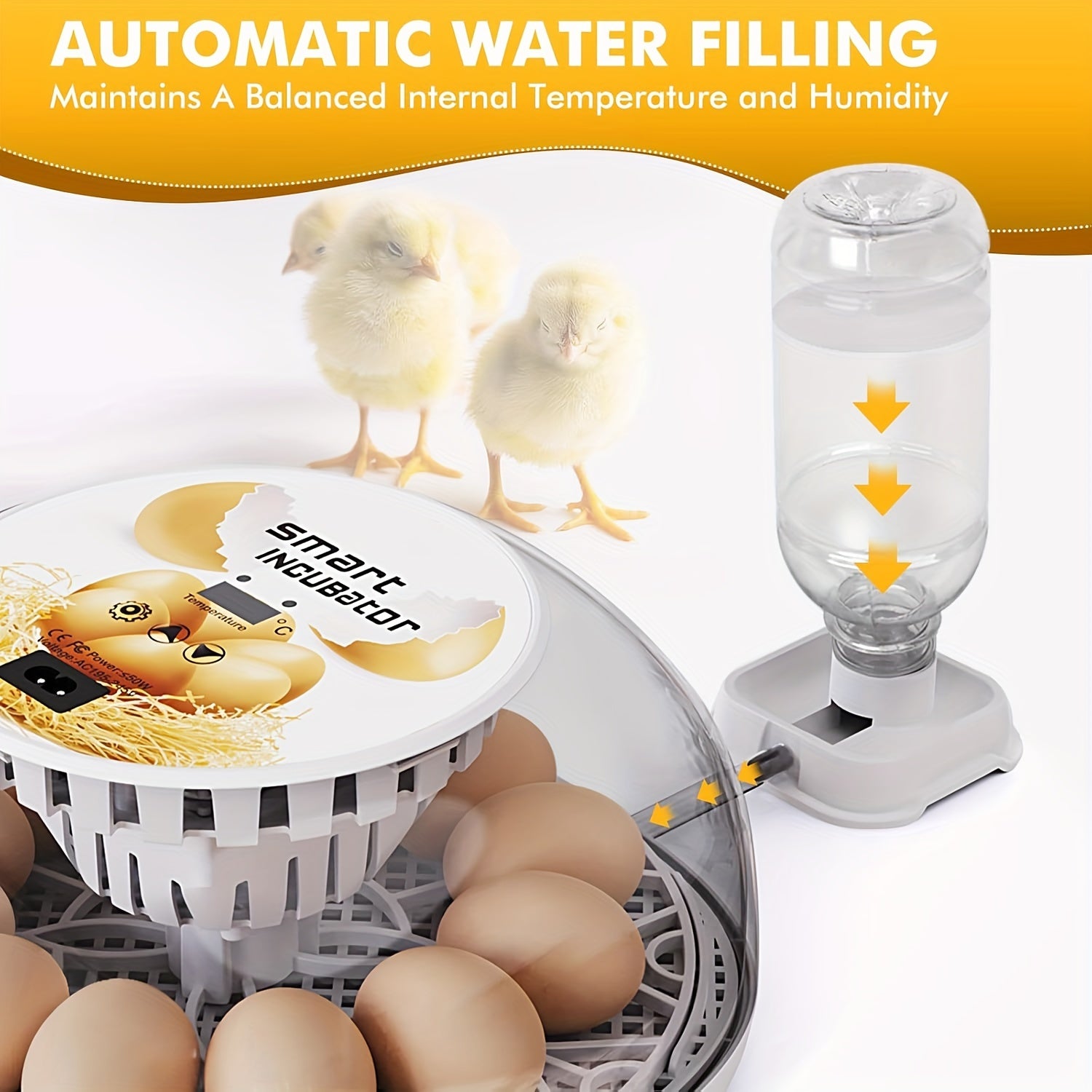 Home Use Egg Incubator with Smart Temperature Control Fan-Assisted Airflow Automatic Watering System European Two-Pin Plug