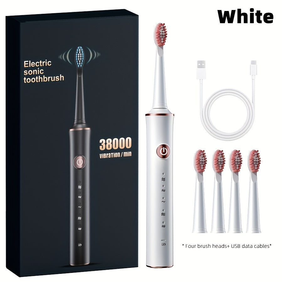 Electric Toothbrush Set with 4 Soft Brush Heads, 5 Modes, Long Battery