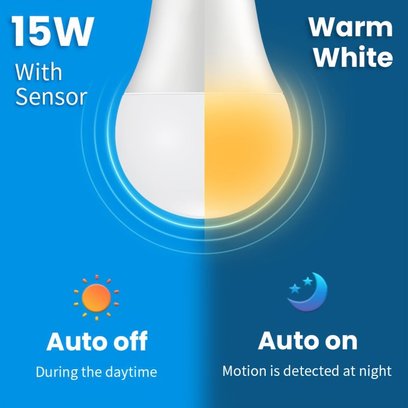 2pcs Motion Sensor LED Light Bulb 15W E27 for Home Indoor Security