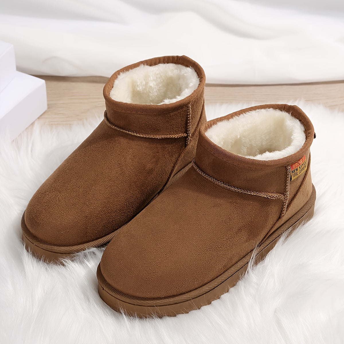 Women's Velboa Ankle Snow Boots Rubber Sole Casual Solid Color Fabric