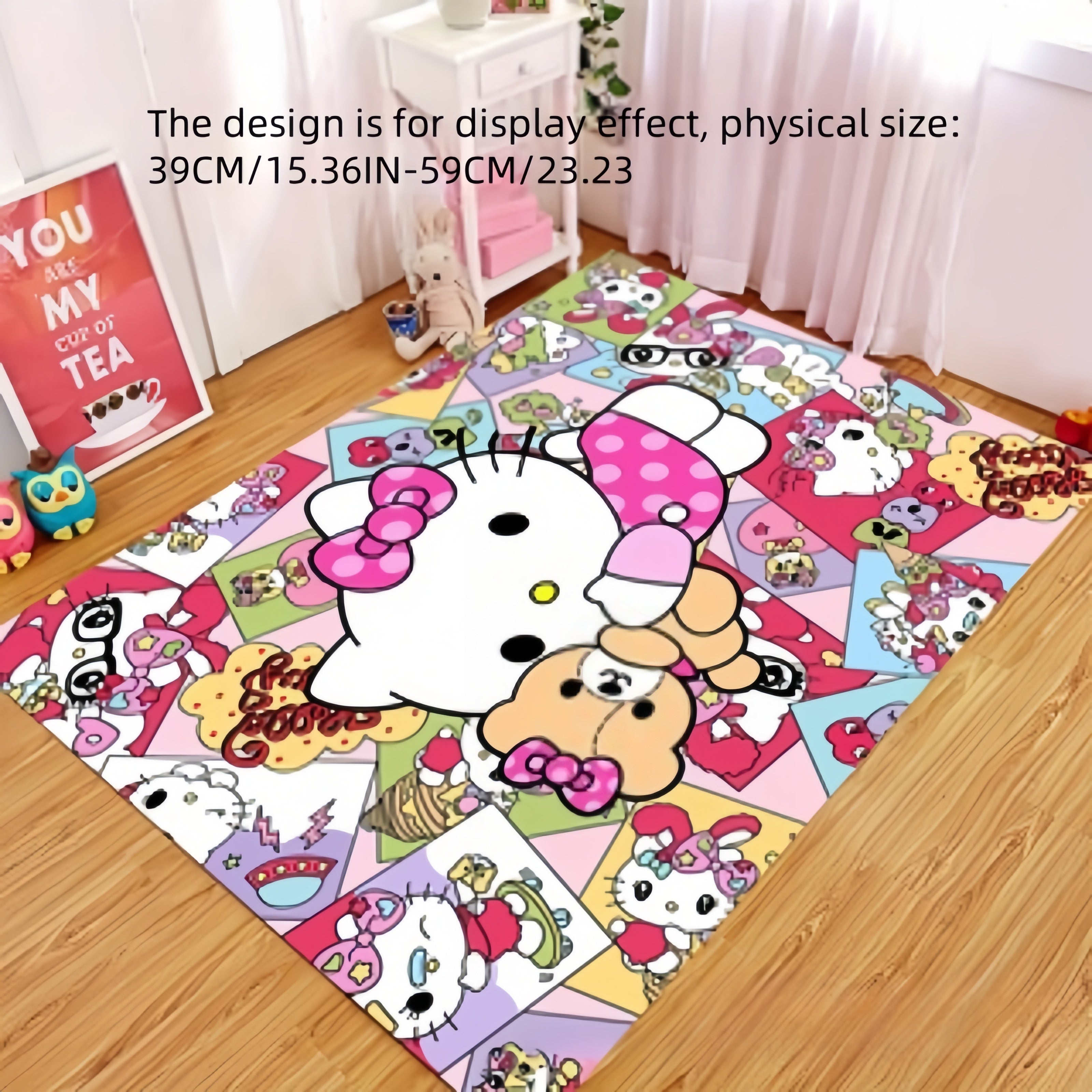 Soft Plush Hello Kitty Rug Non-Slip Polyester Bedroom Living Room Decor