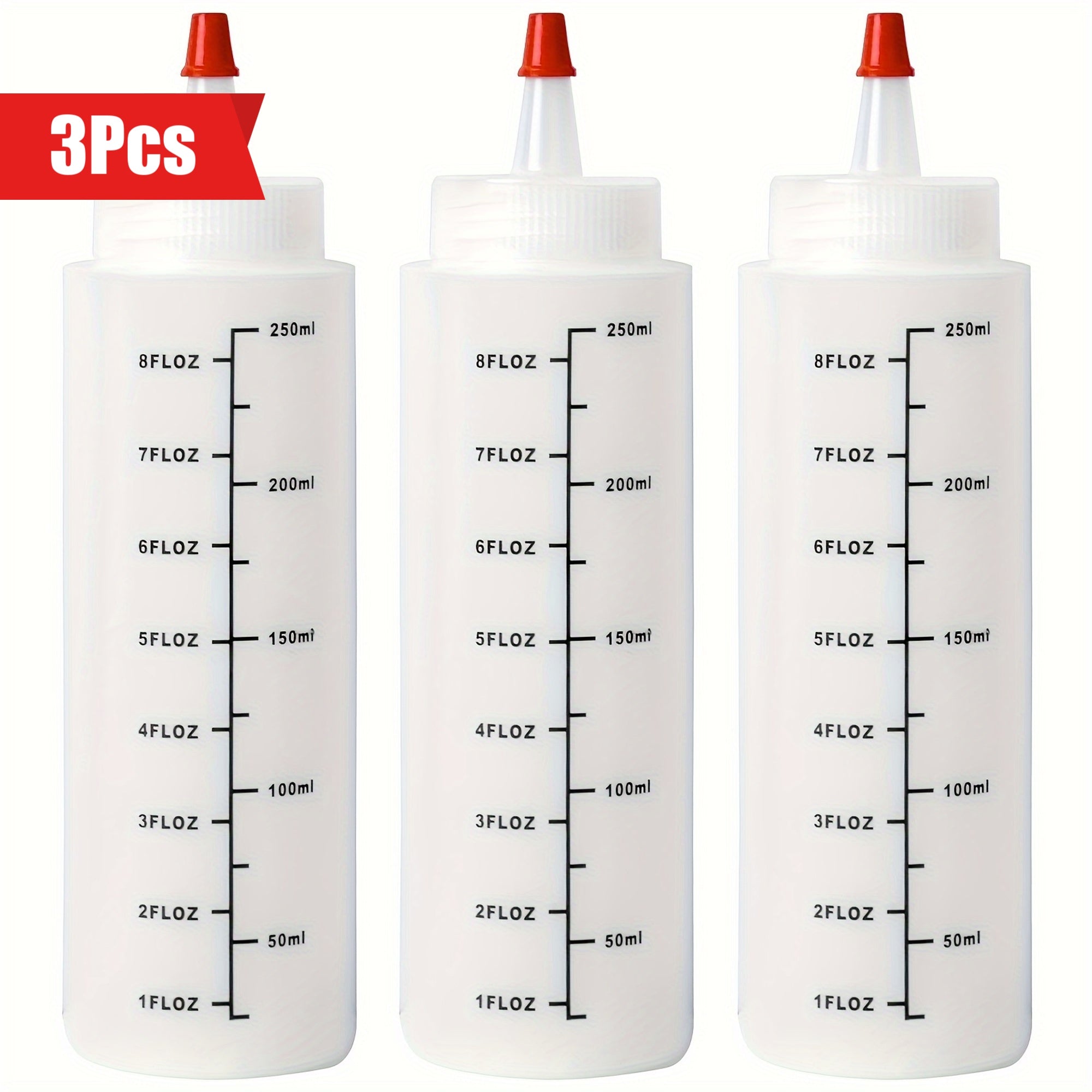 Set of 3 Plastic Squeeze Bottles 250ml Kitchen Use