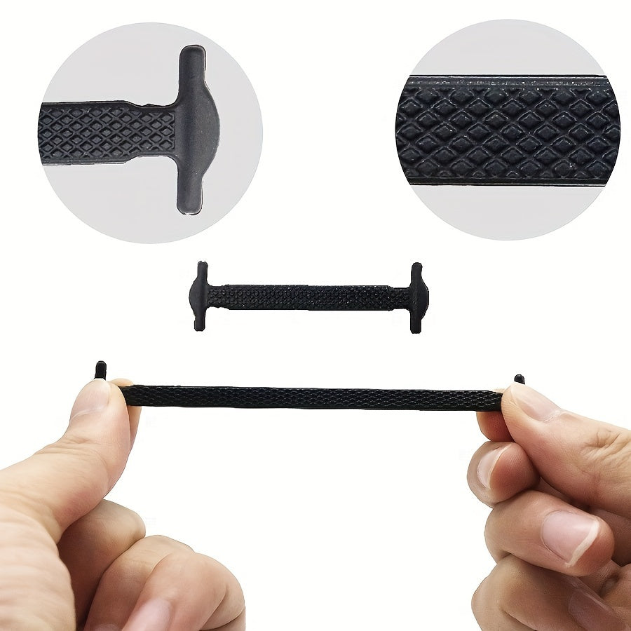 Unisex Silicone Shoelaces No-Tie Elastic Stretch Laces Black 16pcs