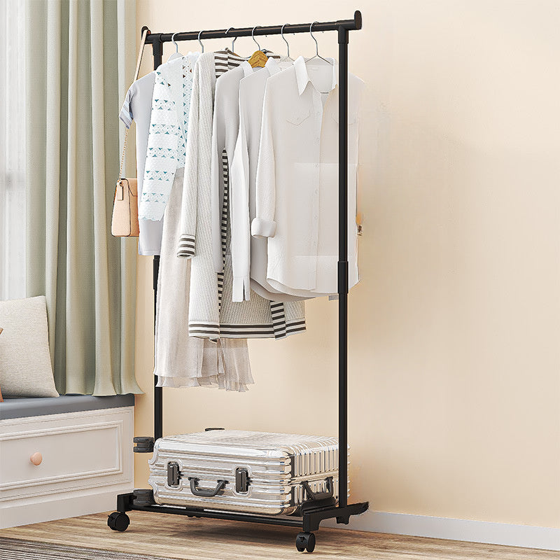 White Metal Clothes Rack with Shoe and Hat Storage, Dual-Pole, Mobile Coat Organizer