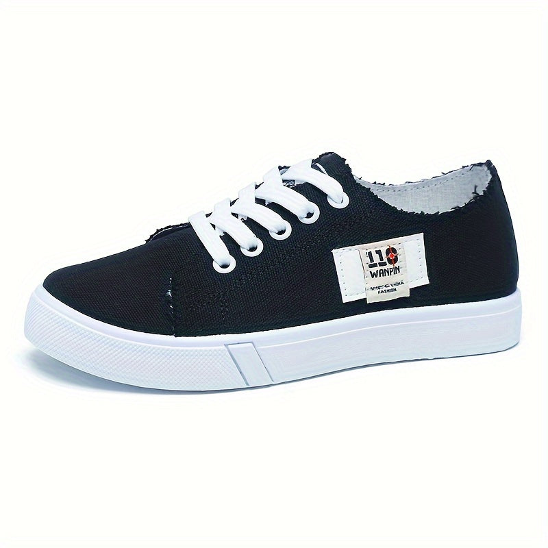 Women's Canvas Lace-Up Sneakers Spring Casual Flat Shoes Black White Blue Denim