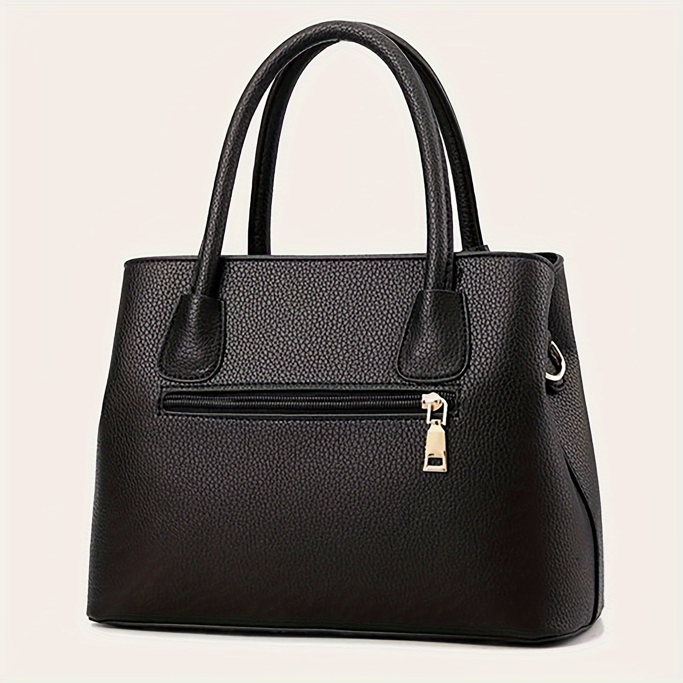 White Synthetic Leather Tote Bag with Tag Detail Large Capacity Multi-Layer Design