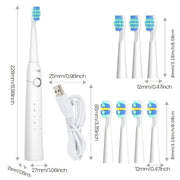 Cepillo de dientes eléctrico para adultos negro y blanco, recargable, 8 cabezales de cepillo