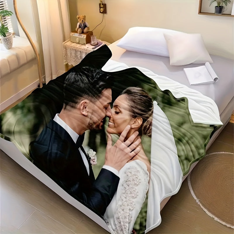 Personalized Flannel Blanket Soft Warm Custom Photo for Sofa Bed Outdoor Use