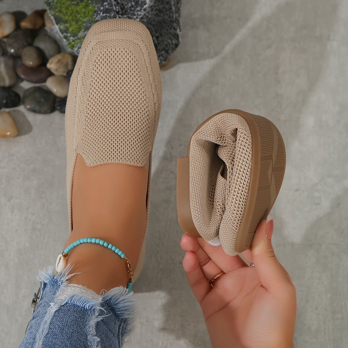 Women's Wide Fit Flat Shoes Breathable Square Toe Ankle Strap Casual Summer