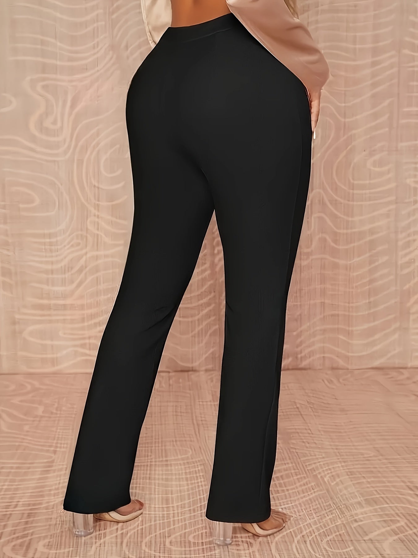 Pantalones rectos de talle alto para mujer de tallas grandes, de color sólido y cómodos