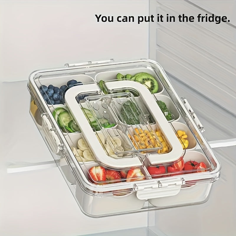 Stackable Snack Tray with Handle and Lid, 8 Compartments, BPA-Free Food Storage