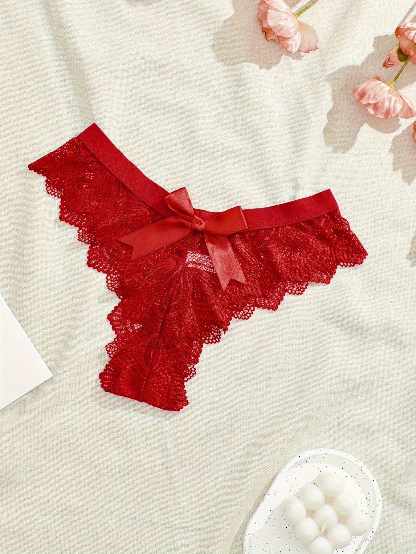 Women’s 3-Piece Floral Lace Semi-Sheer Briefs Sexy Breathable Lingerie