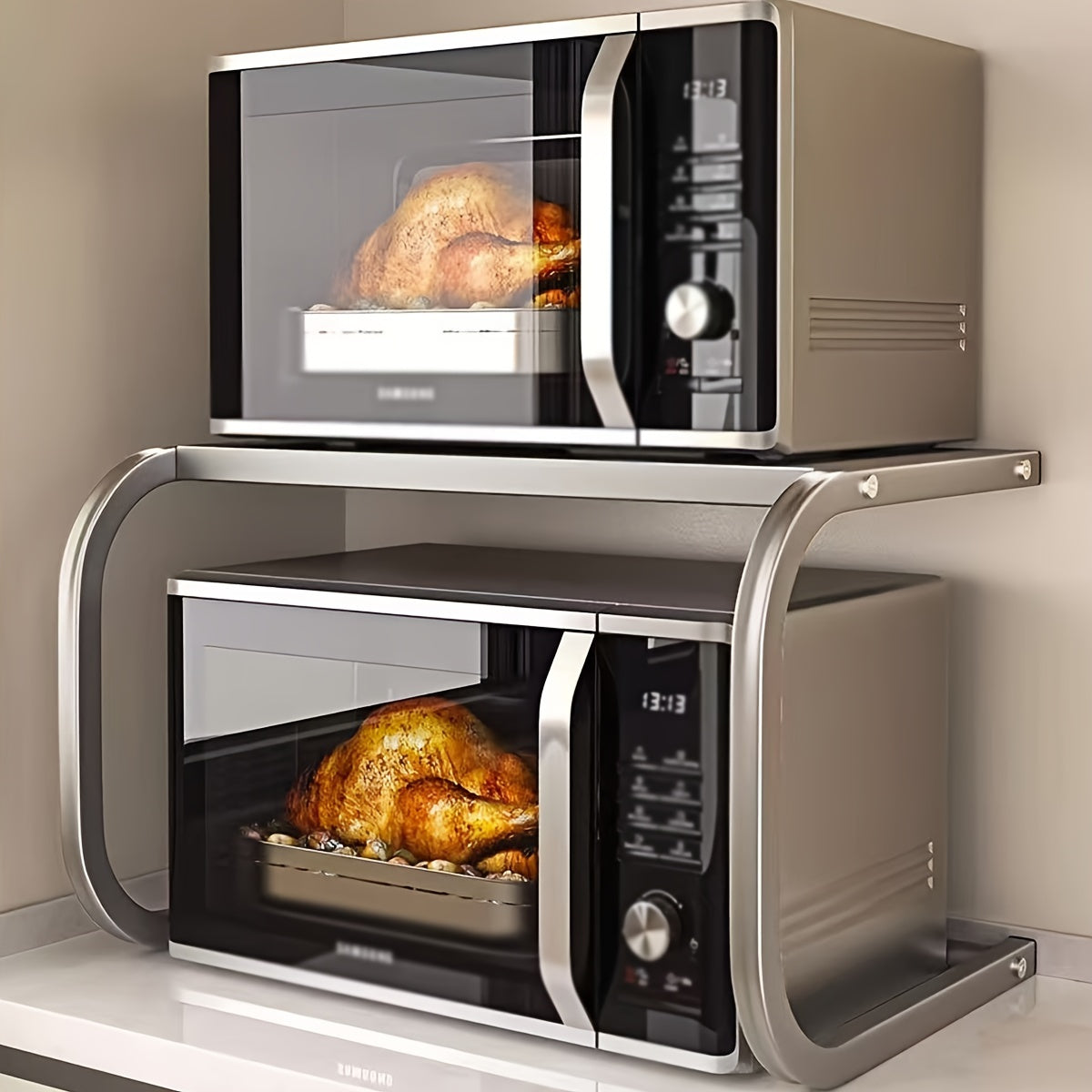 Metal Kitchen Storage Rack for Microwaves Ovens and Rice Cookers Dual Tiers Painted Finish