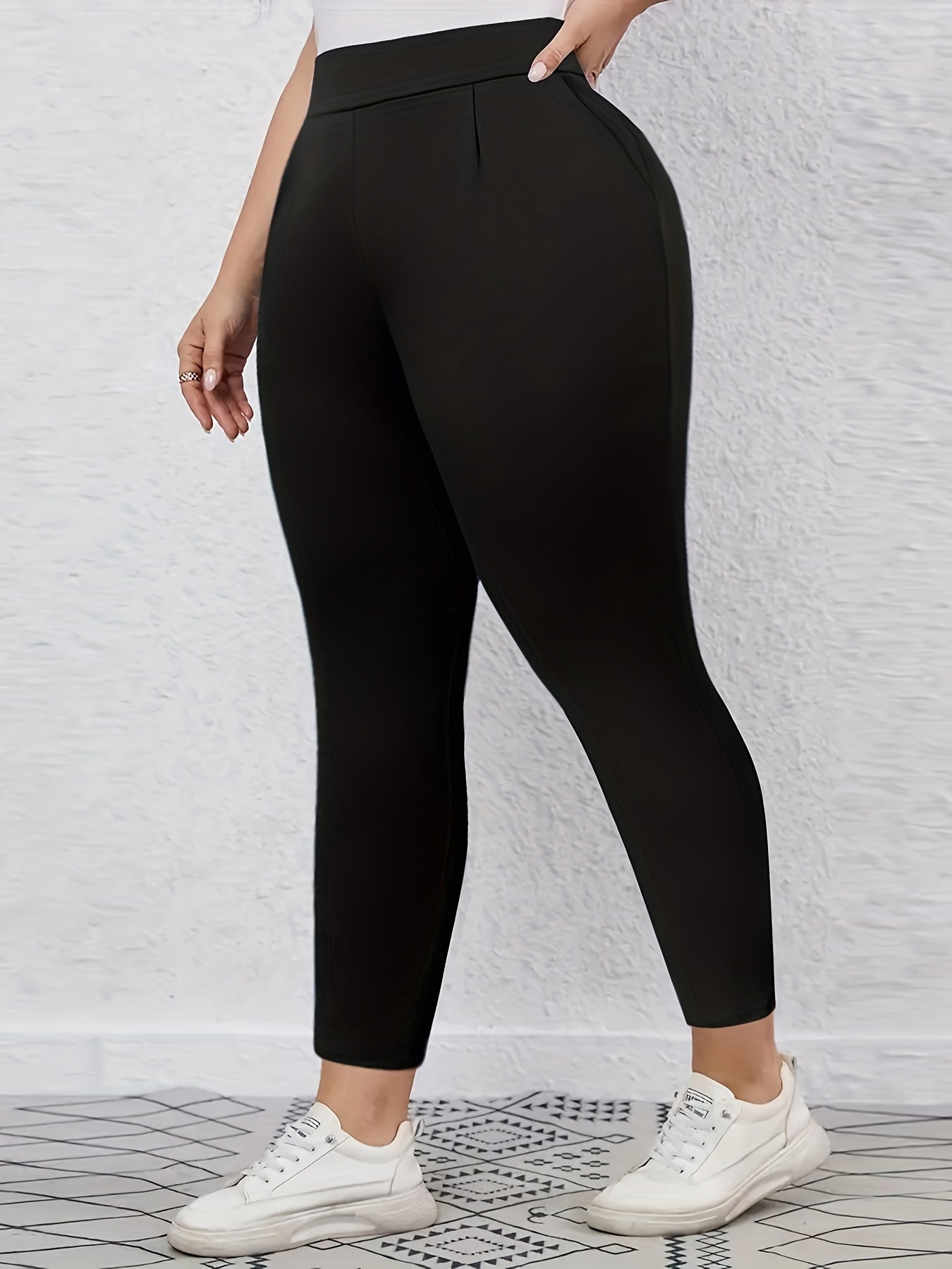Women's Plus Size Black Straight Leg Pants Elastic Waist Casual Trousers