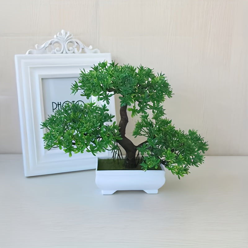 Mini árbol de pino artificial en maceta blanca para decoración de hogar y oficina