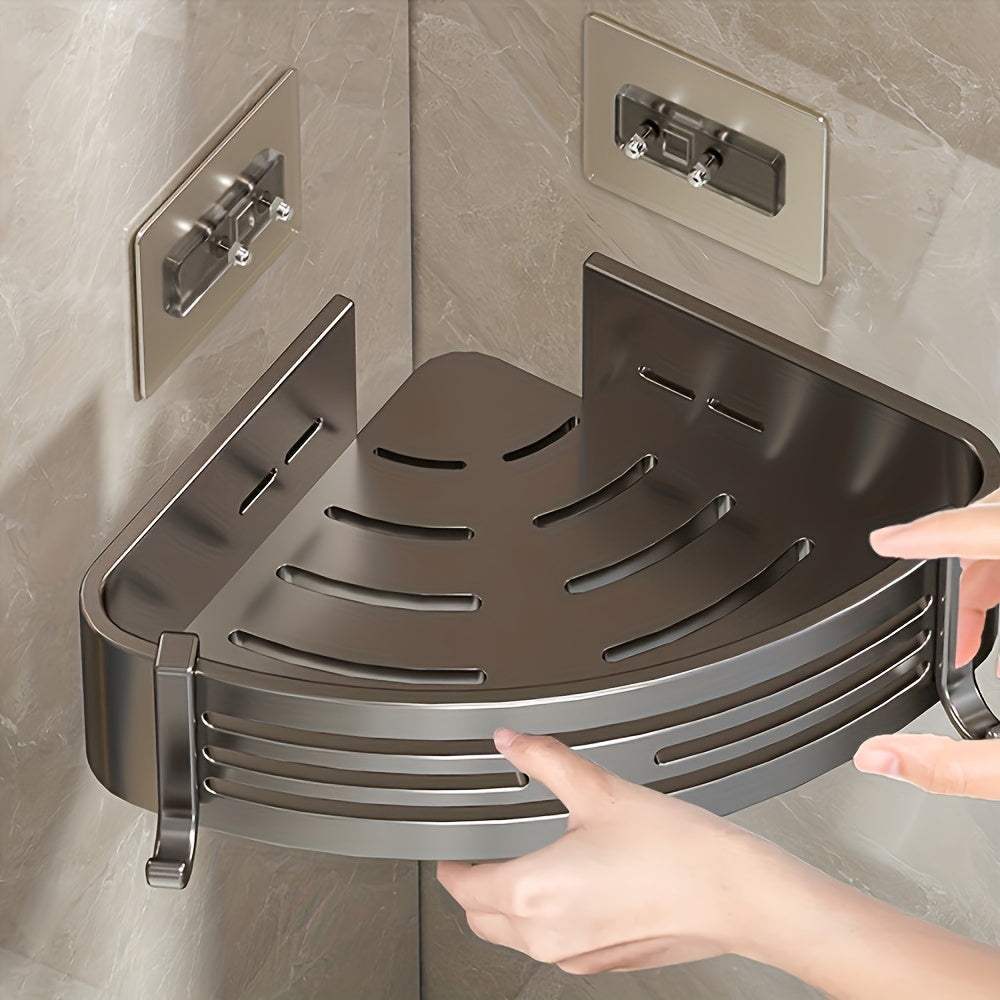 Aluminum Bathroom Corner Shelf Wall-Mounted Triangle Storage No-Drill for Toiletries Kitchen