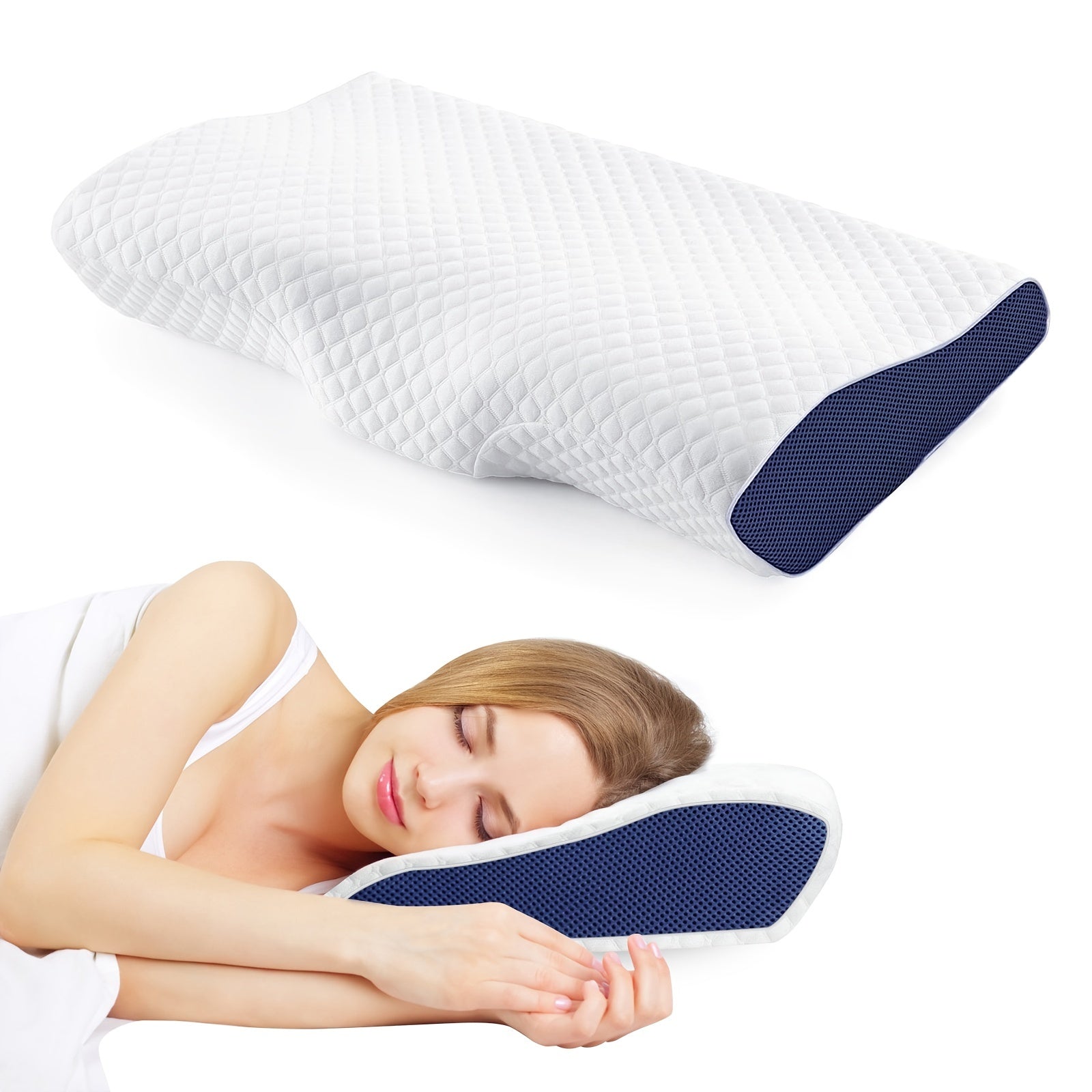 Memory Foam Pillow Contoured Neck and Back Support for Side Back Stomach Sleepers