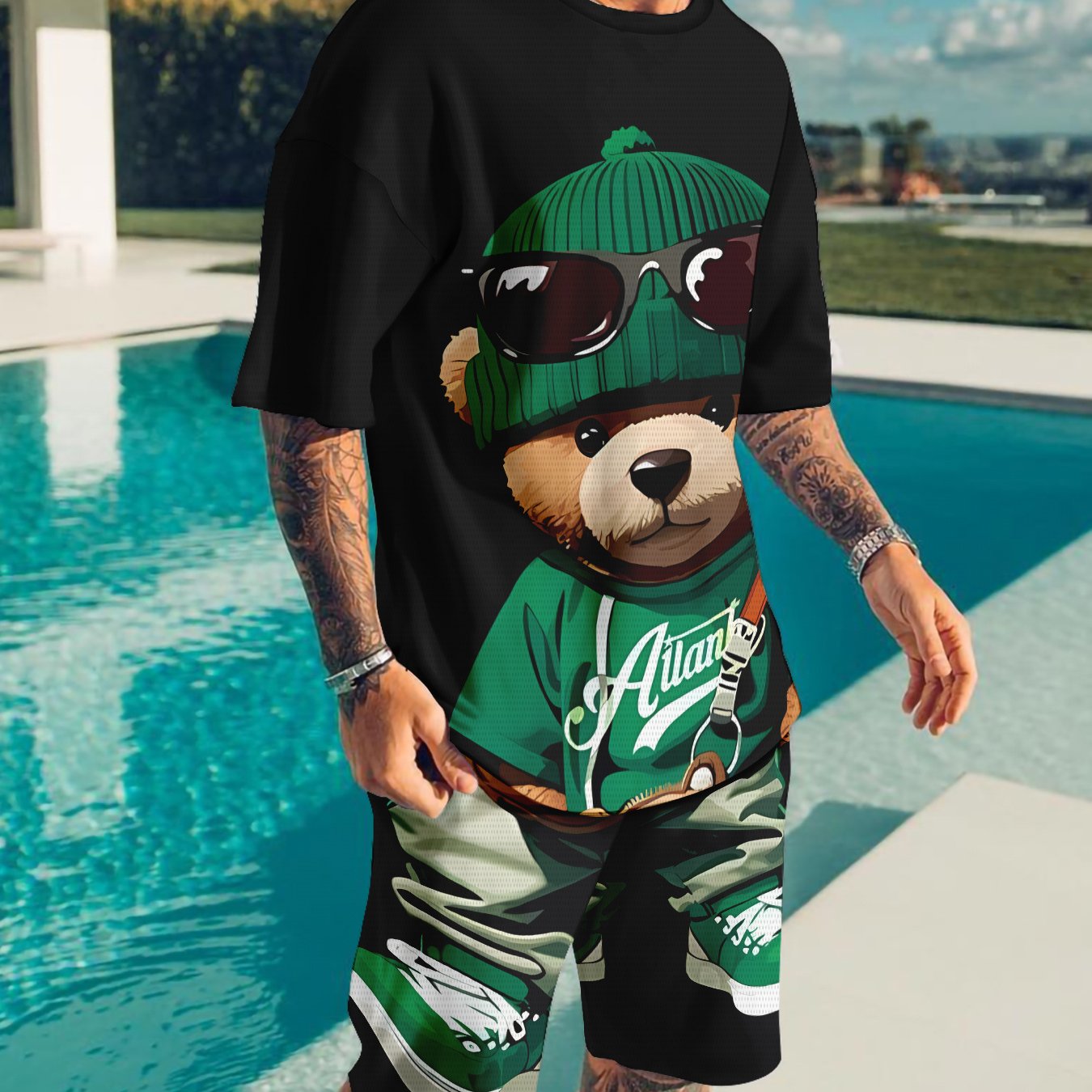 Men's Summer Breathable Casual T-Shirt and Shorts Set with 3D Printed Design