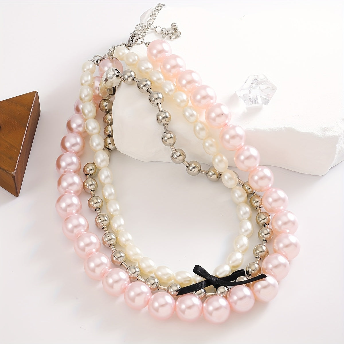 Set of 3 Elegant Faux Pearl and Butterfly Bead Necklaces for Women Multi-Layer Jewelry