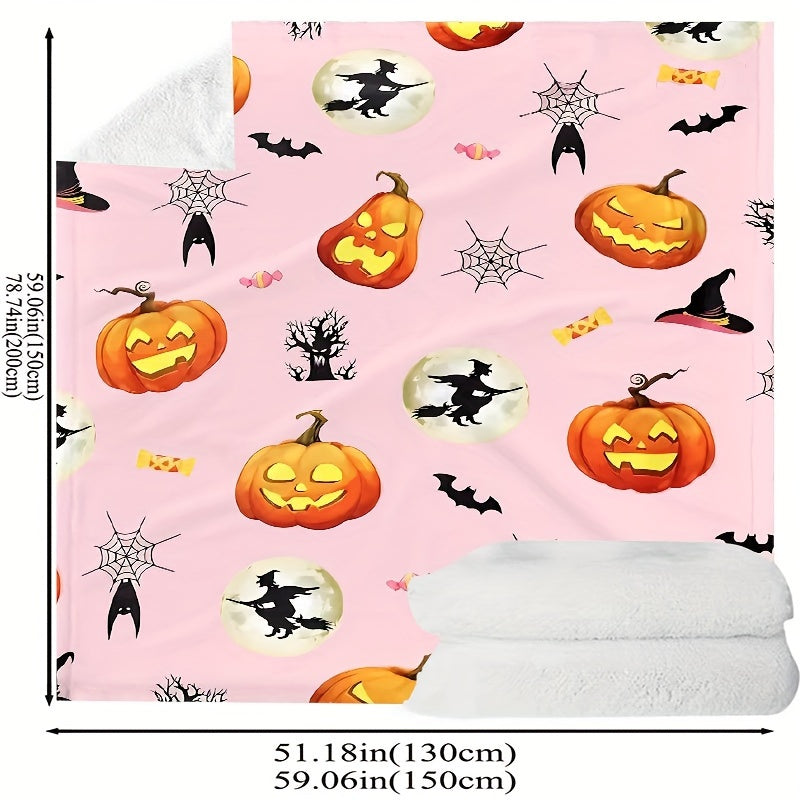 Halloween Pumpkin Print Flannel Throw Blanket Hypoallergenic All Seasons Knitted Polyester