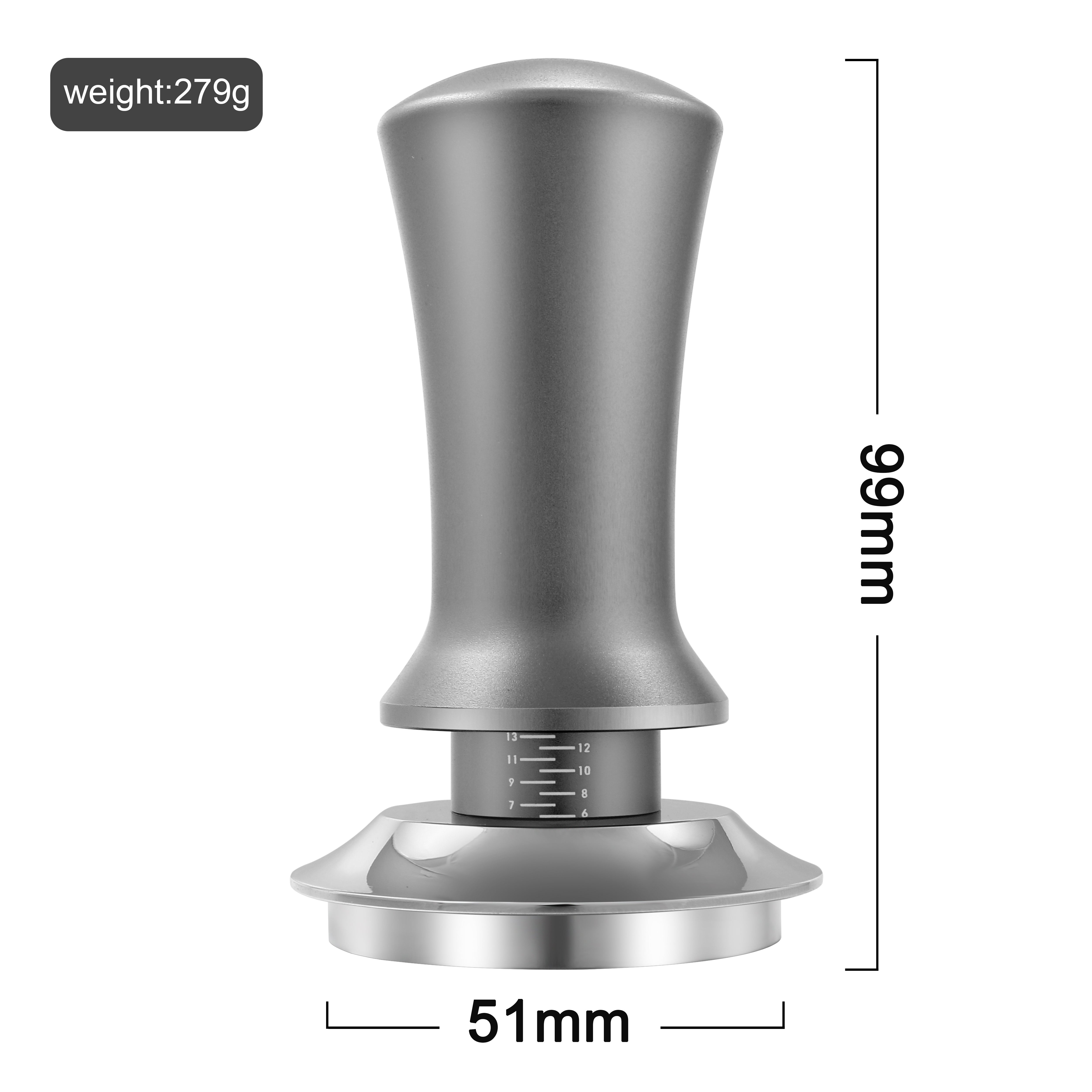 Juego de tamper para espresso de acero inoxidable con base plana de 51/53/58mm y mango con resorte