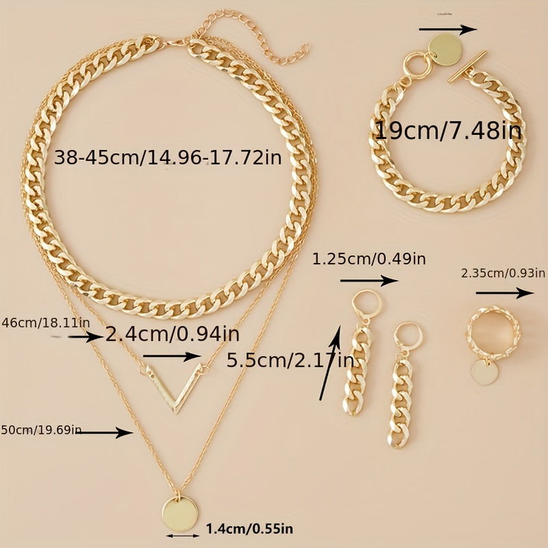Hip Hop Jewelry Set 14K Gold Plated V Shape Pendant Necklace Bracelet Earrings Ring Gold or Silver