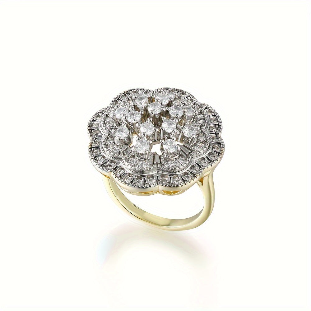 Copper Flower Earrings and Ring Set with Cubic Zirconia, Gold-Plated Jewelry for Women