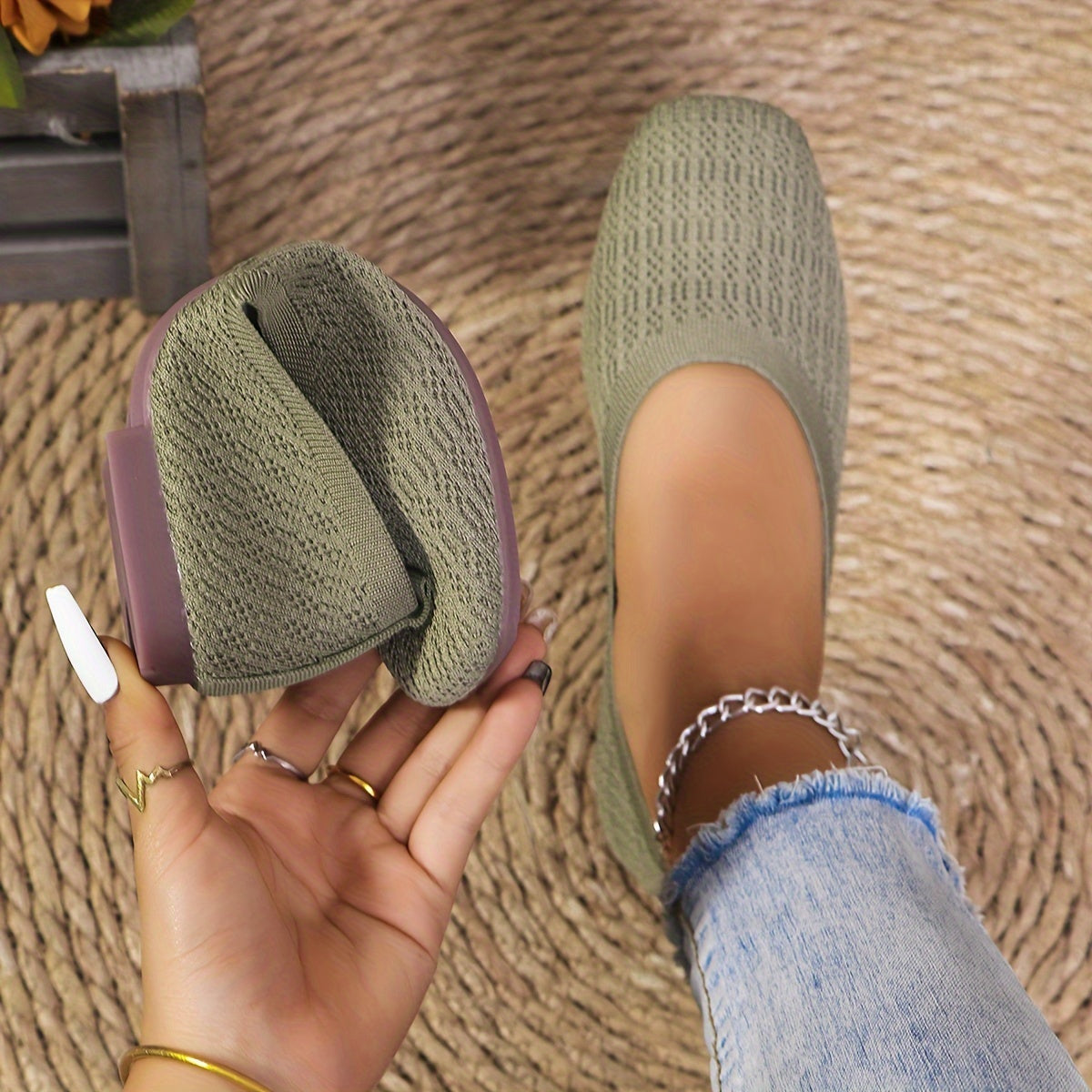 Women's Woven Flat Shoe - Lightweight Comfortable Casual for Walking Outdoor