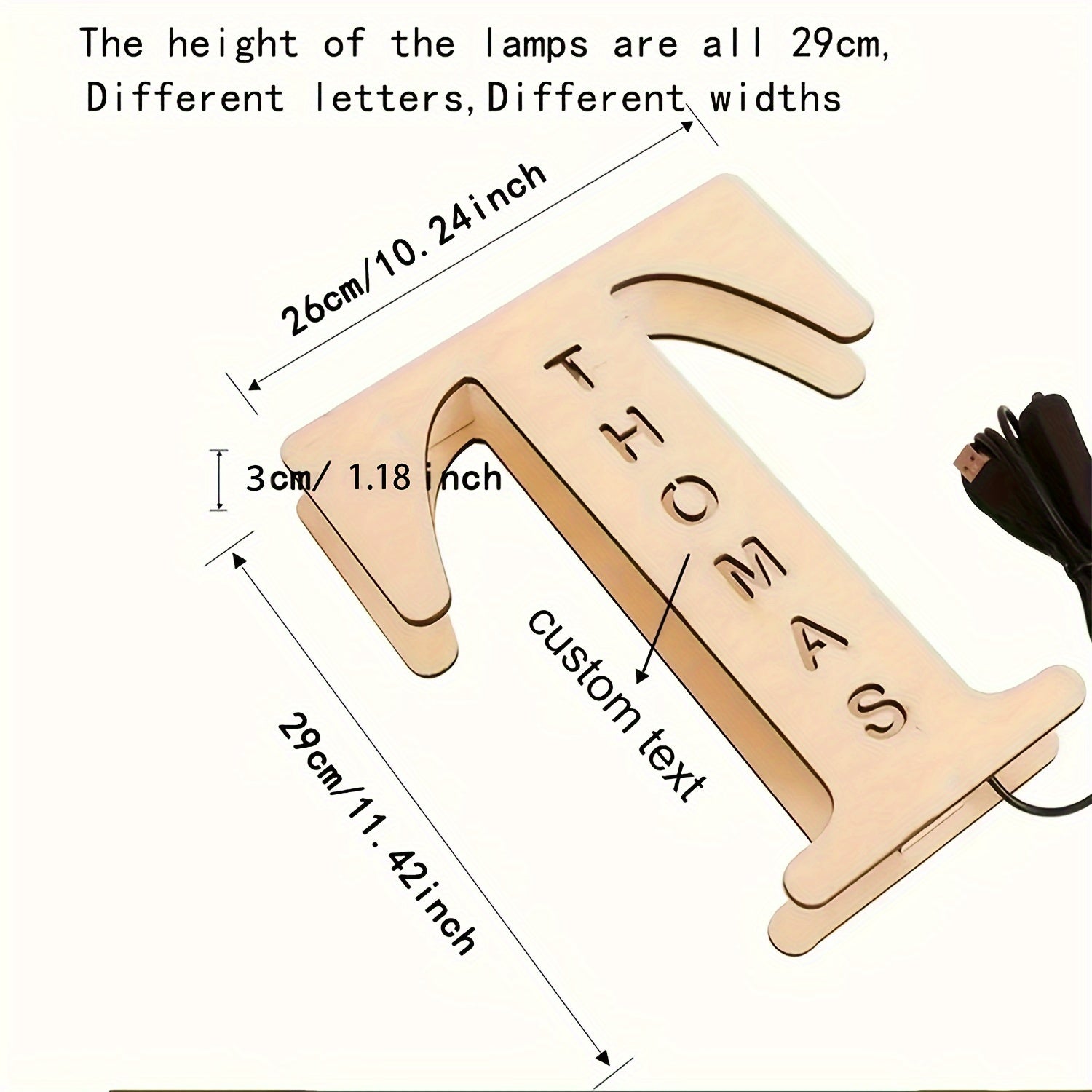 Luz nocturna de letras LED de madera personalizada para dormitorio, lámpara de pared personalizada, alimentada por USB
