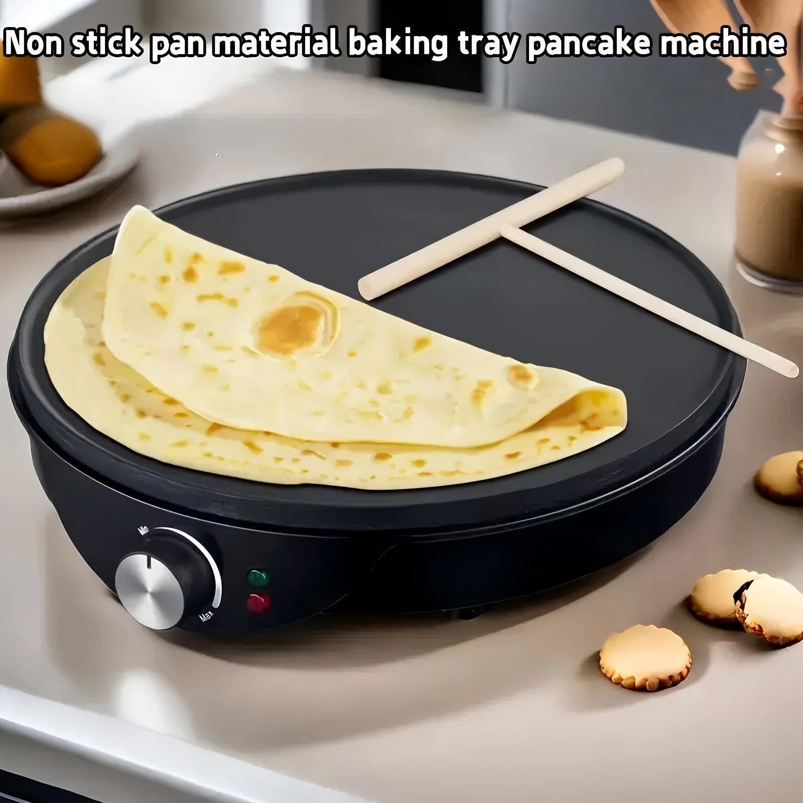 Электрическая антипригарная сковорода для блинов и блинчиков диаметром 25 см, круглая, черная