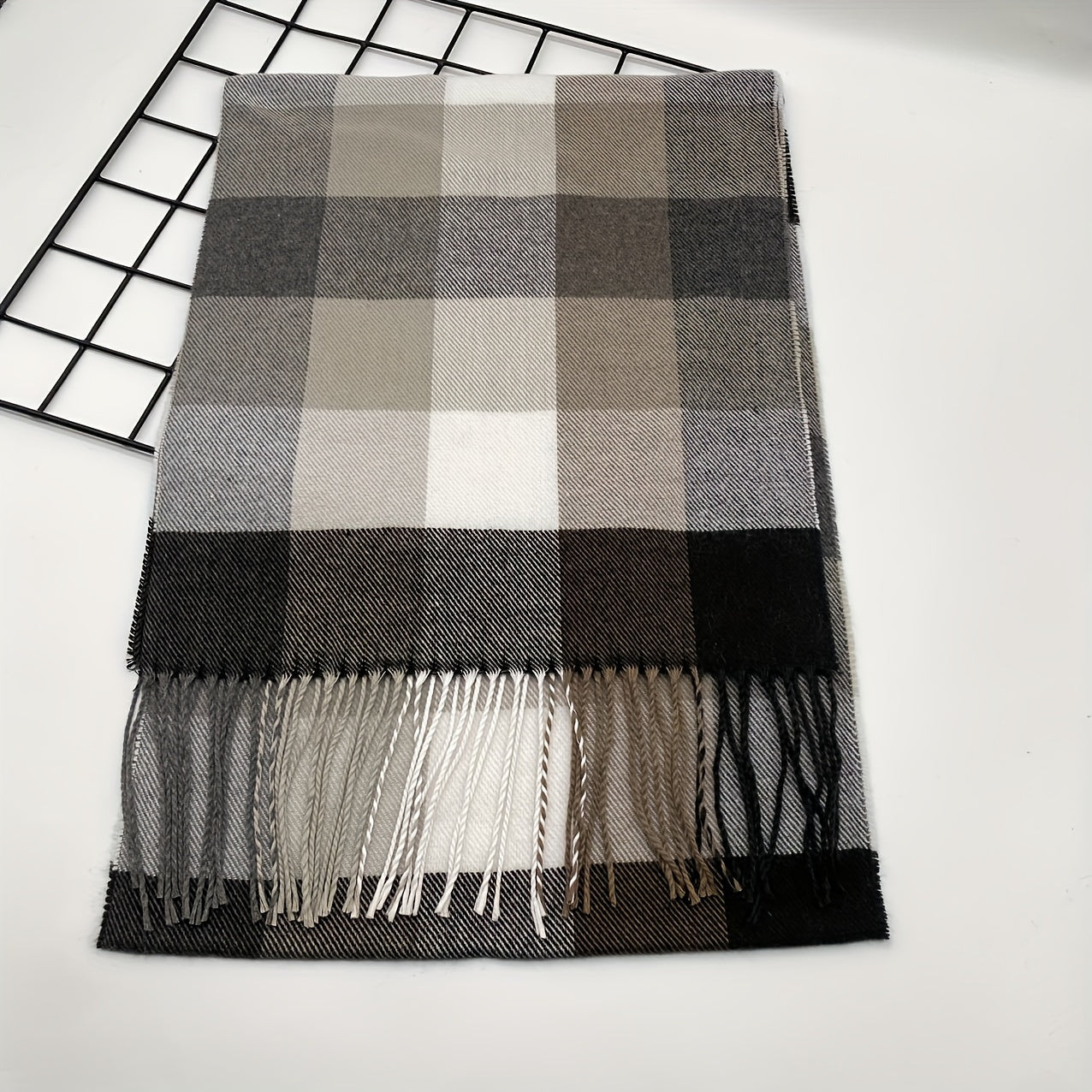 Plush Plaid Scarf Cozy Faux Fleece Warm Autumn Winter Accessory