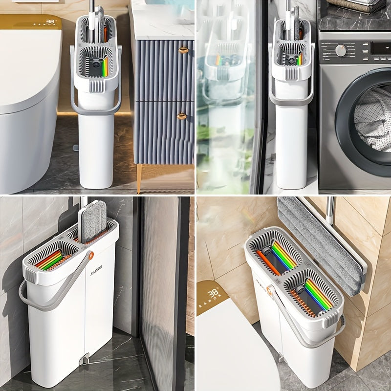 Yumshoq va quruq pol uchun flat mop va kova to'plami, ko'p qavatli yuzalarni tozalash