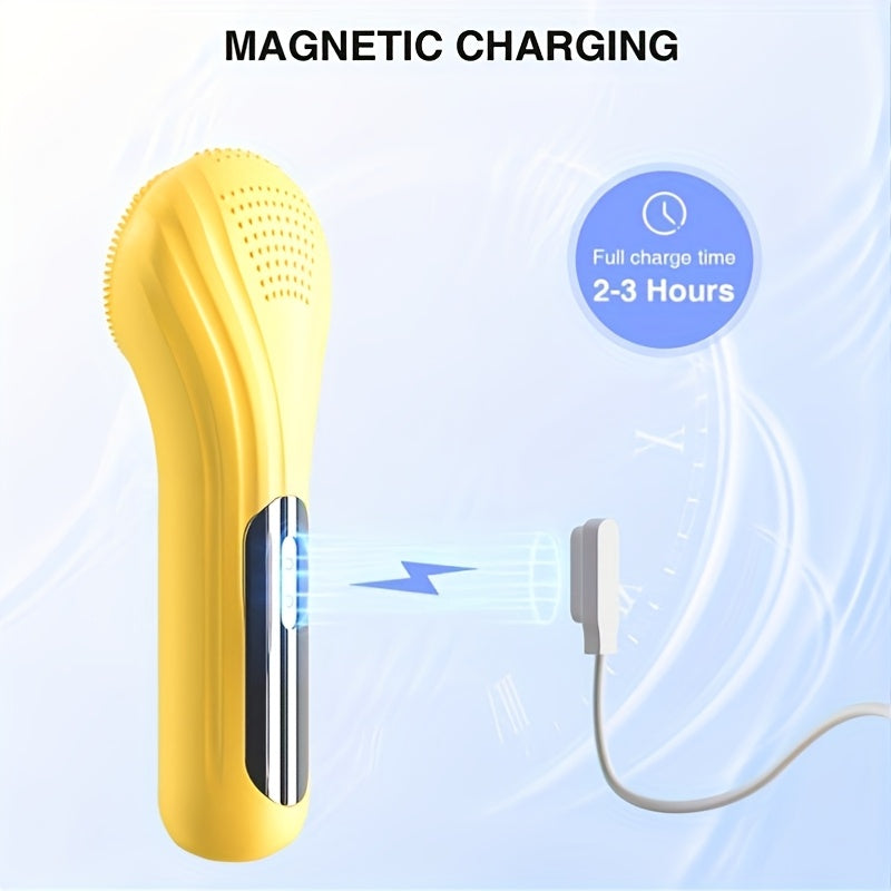 USB zaryadlash bilan qayta zaryadlanuvchi elektr yuz skrab cho'tkasi, barcha teri turlari uchun chuqur tozalash silikon tizimi, 600mAh litiy batareykasi, jonli sariq dizayn, Onalar kuni uchun ideal sovg'a yoki