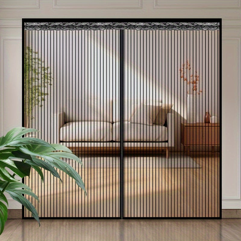 Large Black Striped Magnetic Mosquito Screen Door Breathable Auto-Closing for Bedroom and Home