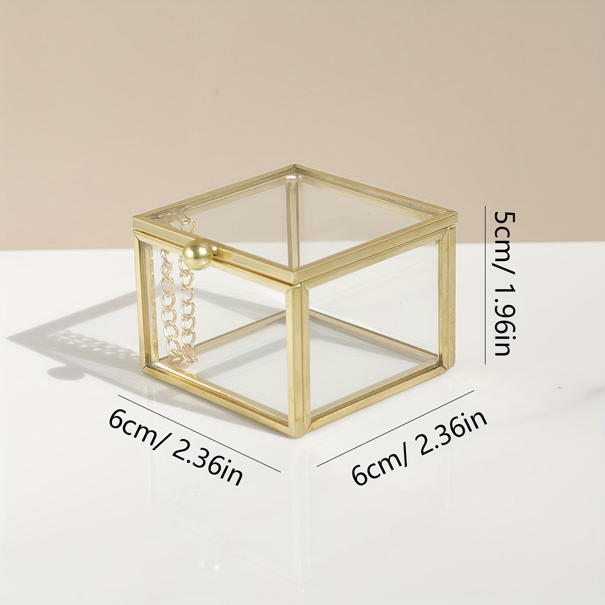 Квадратная стеклянная шкатулка для украшений с винтажным дизайном и золотыми акцентами для серег, колец и ожерелий