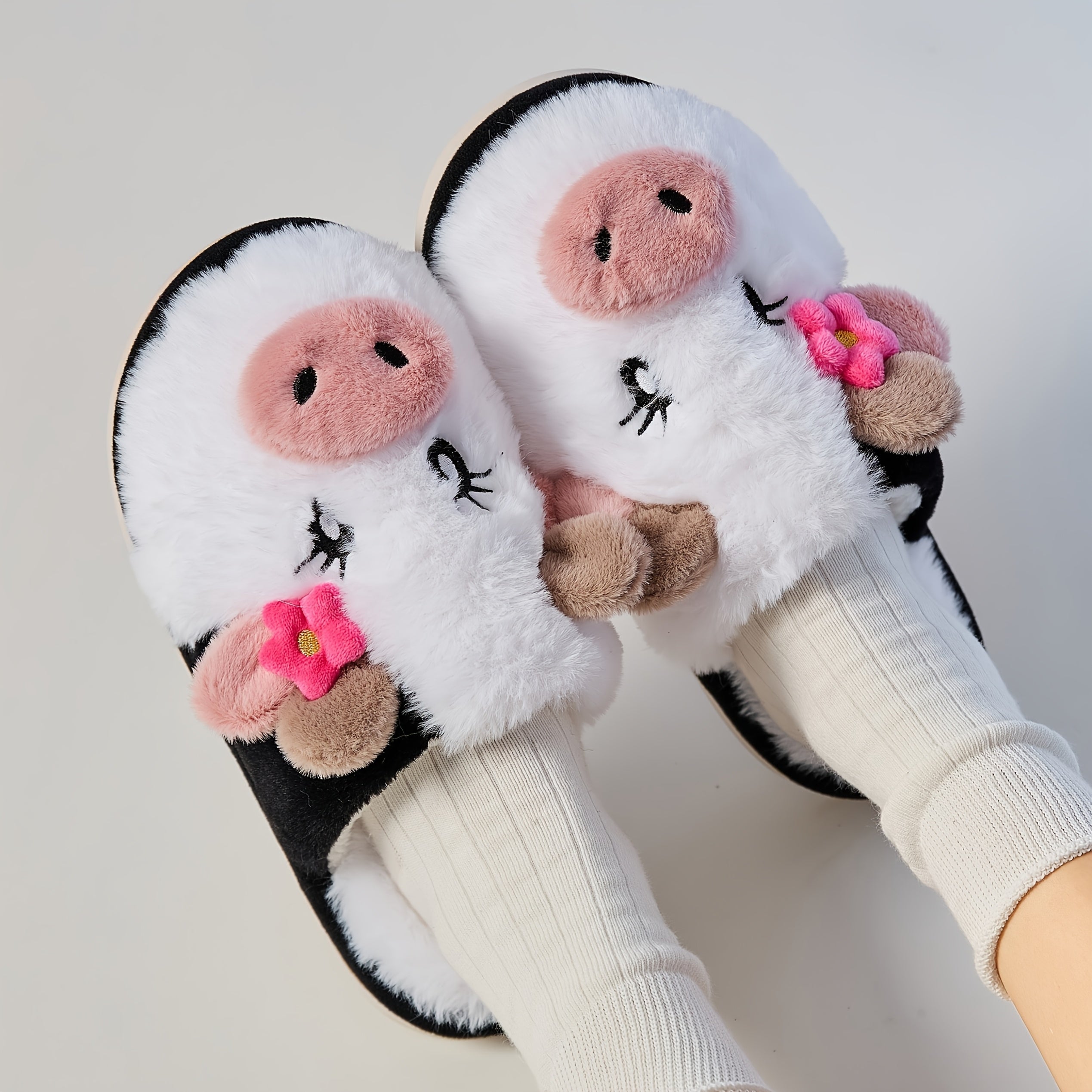 Ayollar uchun multfilm naqshli shippaklar mato ustki qismi, sirpishga qarshi, ichki, barcha mavsum uchun