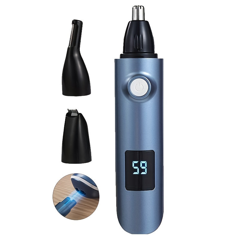 3-в-1 Электрический триммер для носа, ушей и волос с гребнем для бровей, перезаряжаемый через USB, мужской, синий, черный