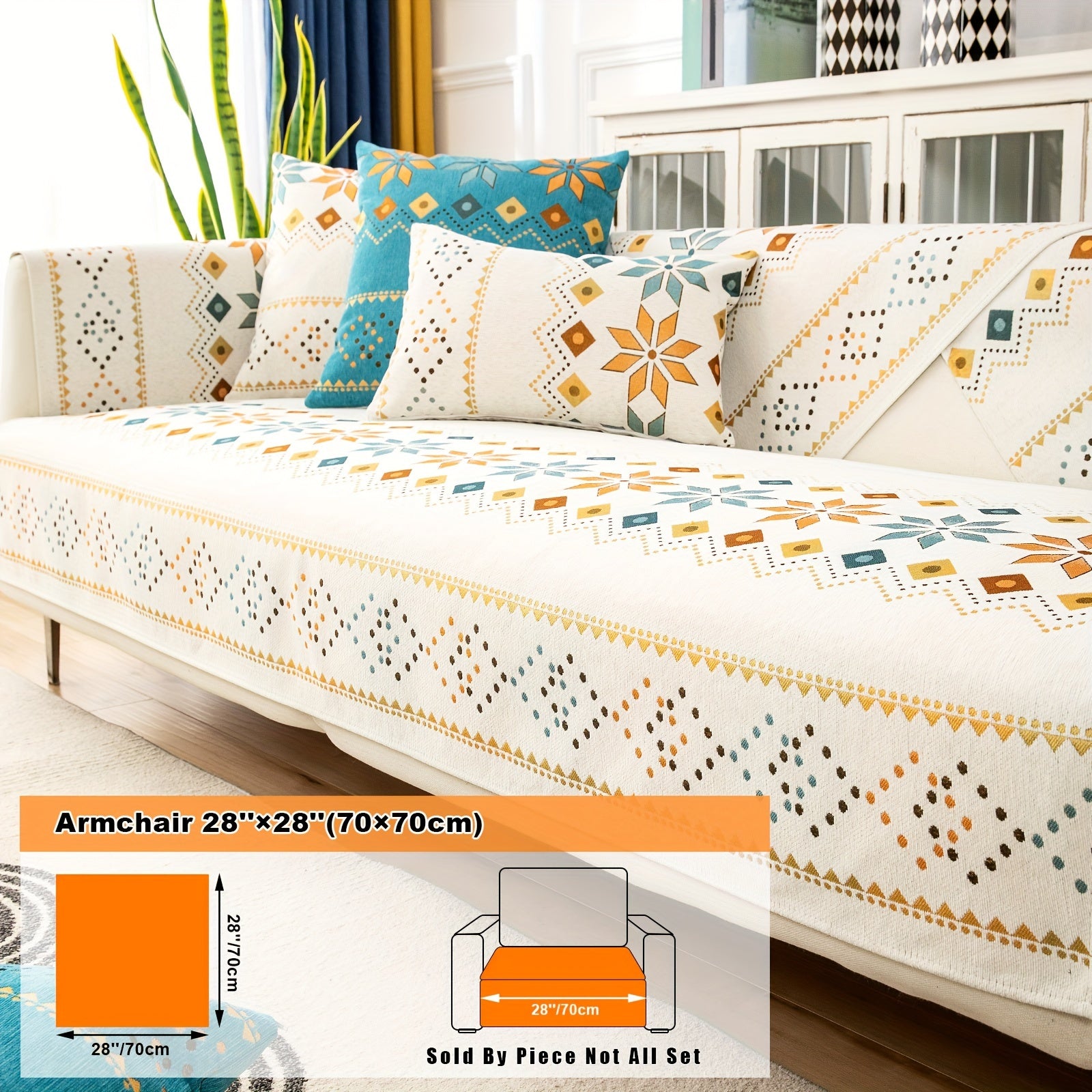 Bohemian Embroidered Sofa Slipcover with Pillowcase and Cushion Covers for Living Room and Bedroom