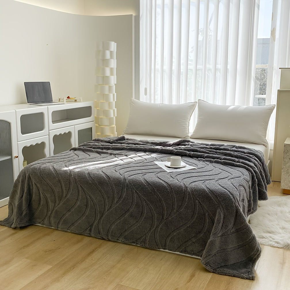 Wavy Pattern Knitted Polyester Bed Blanket Ultra-Soft Thick Cozy for Bed Sofa Dorm