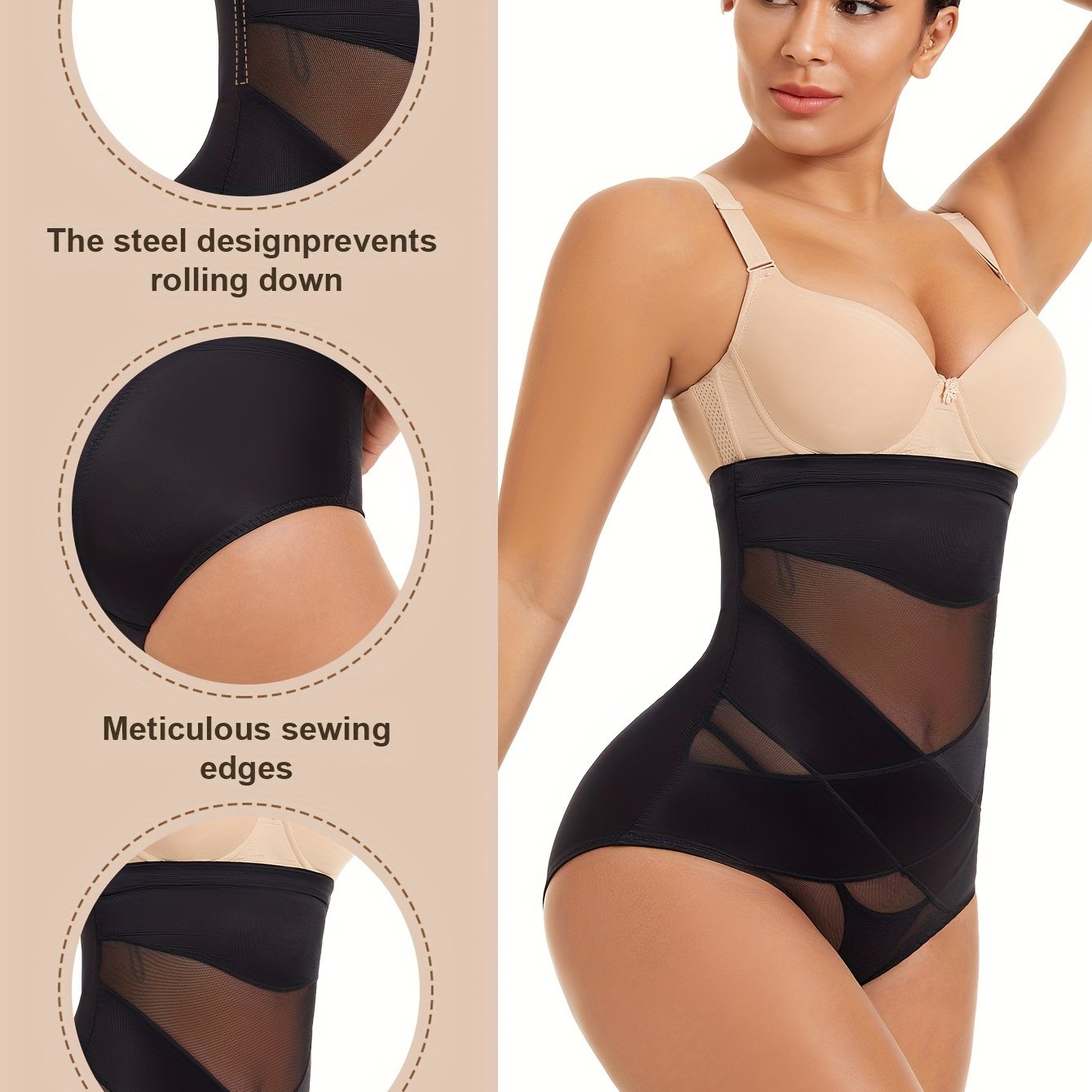 High Waist Shaping Panties Tummy Control Buttock Lifting Solid Color Nylon Spandex