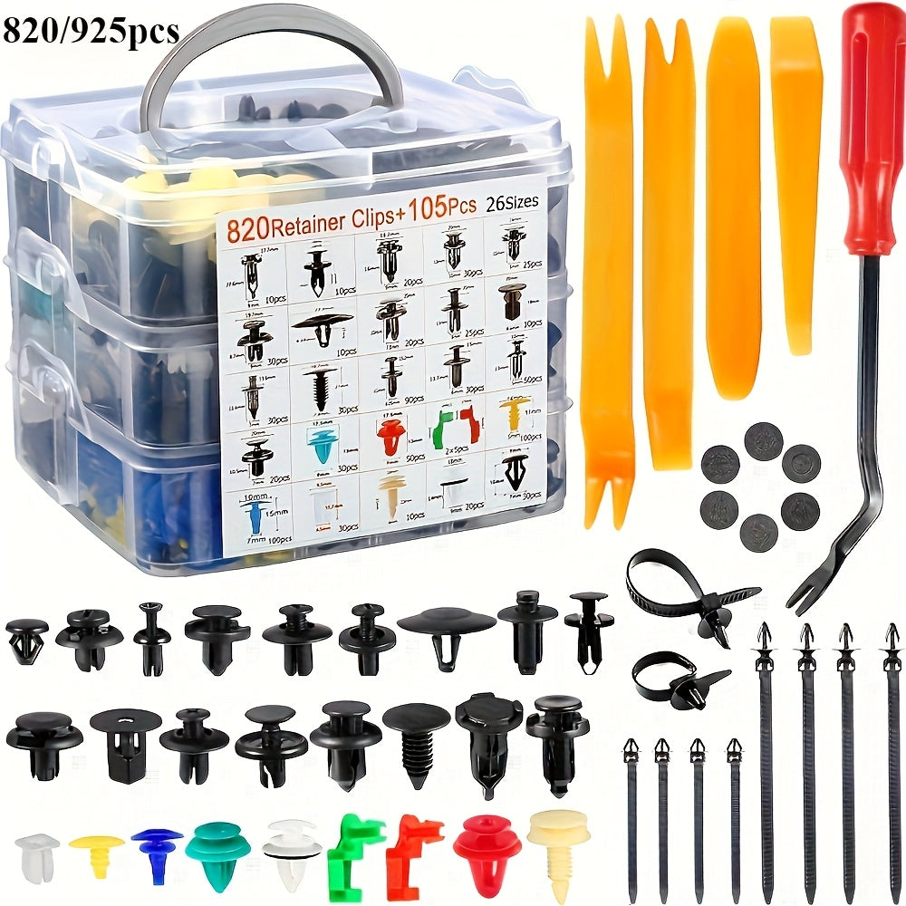 Juego de sujetadores automotrices 820/925 piezas, clips de plástico, remaches, parachoques, portón trasero