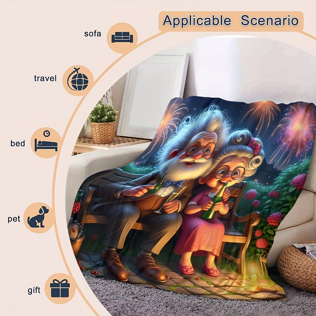 Grandparents Flannel Blanket New Year's Print Ultra-Soft Plush Fleece Gift