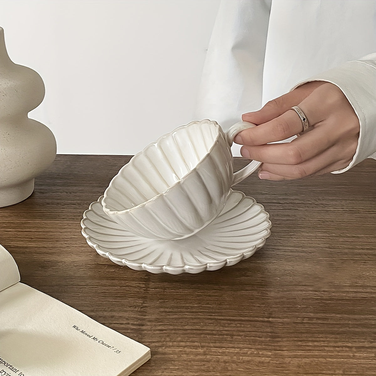 Japanese-Style Ceramic Coffee Mug with Saucer Set Reusable Hand Wash Only