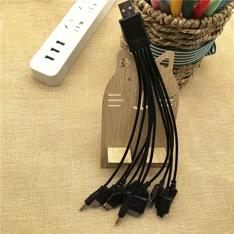 Multi-Device USB Charging Cable Flat PVC 10-in-1 Data Cable